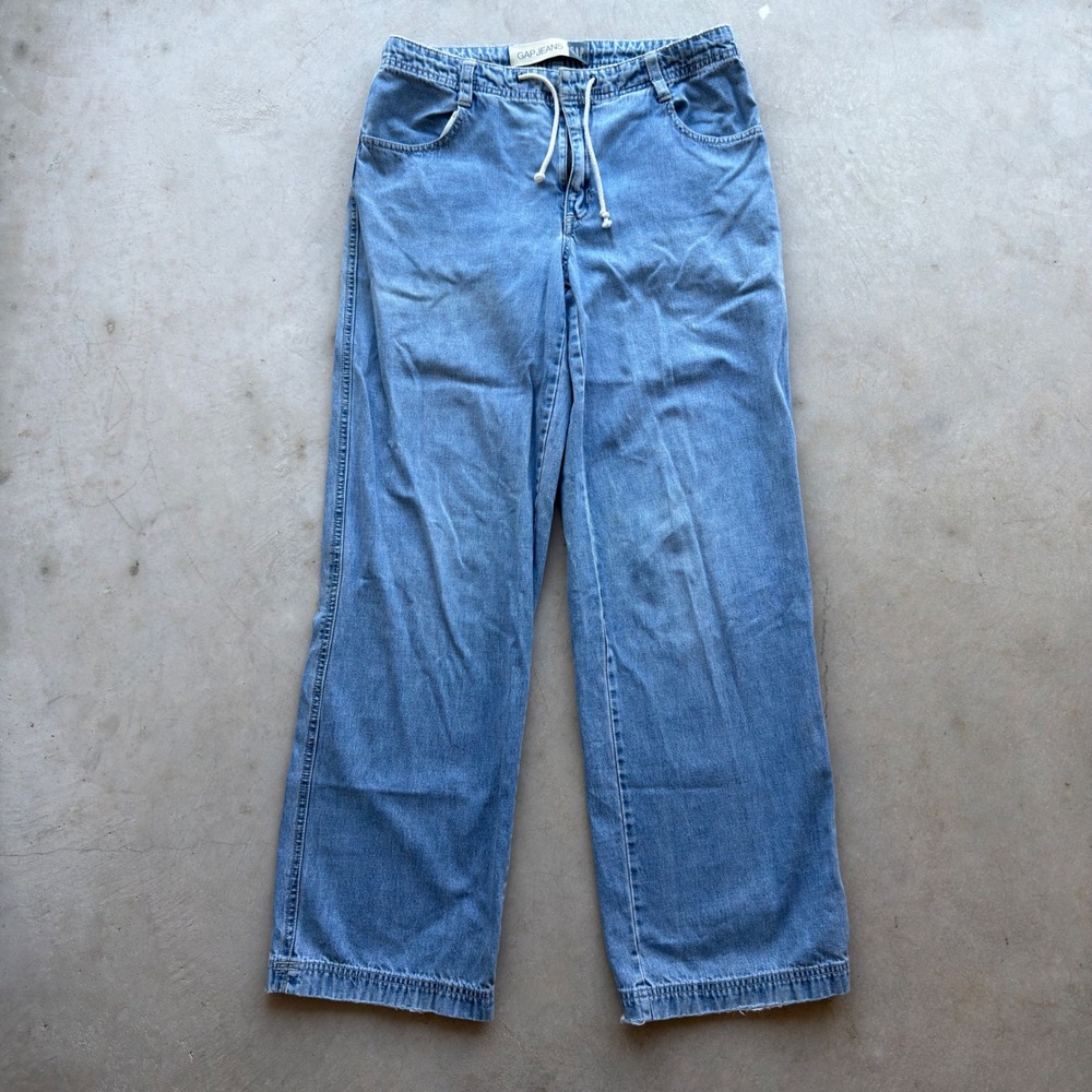 Vintage Gap Jeans Womens 4 Light Wash Wide Leg Drawstring Waist Denim